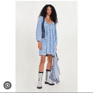 Free People Lou Denim Floral Babydoll Dress